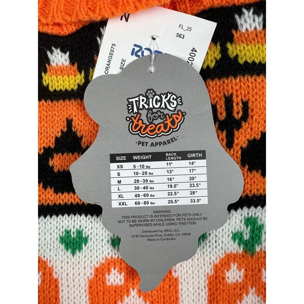 Tricks for Treats Halloween Pumpkin Cat Dog Sweater Spooky Festive Orange Large